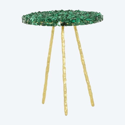 Tavolo con piedistallo in malachite e metallo dorato. Opera contemporanea. LS59992 168J
