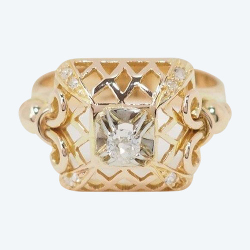 Anello vintage in oro giallo e diamanti