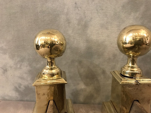 Pair of 19th century antique brass andirons