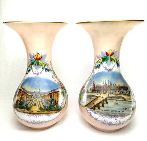 Pair Of Opaline Vases- Palais Omnibus Exposition Universelle De 1867