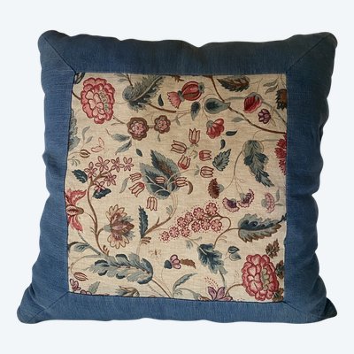 Grande Quadrato Cuscino con Fiori In Lino XIX