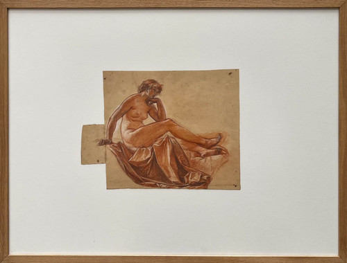Preparatory drawing with three pencils - Alexis-Joseph Mazerolle Female nude with pearl