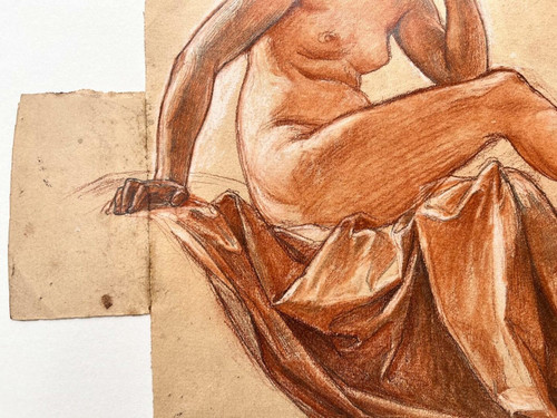 Preparatory drawing with three pencils - Alexis-Joseph Mazerolle Female nude with pearl