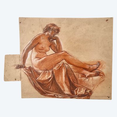 Preparatory drawing with three pencils - Alexis-Joseph Mazerolle Female nude with pearl