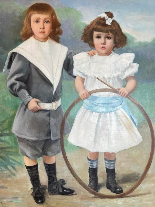 Oil on canvas Cyprien Boulet Portrait of children