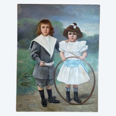 Oil on canvas Cyprien Boulet Portrait of children