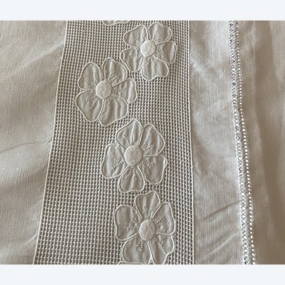 Coppia di Federe Appliques dei fiori XIX ème