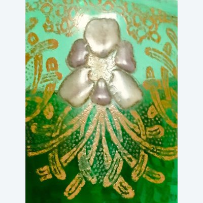 Art-Nouveau-Vase aus farbigem Glas / Emaille Legras