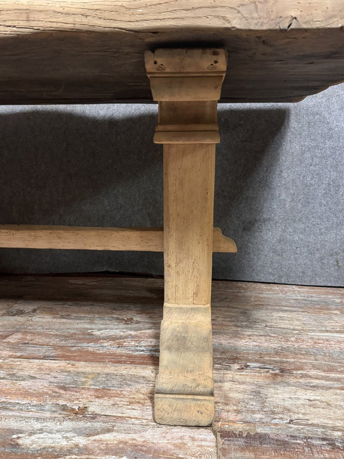 table a manger en bois massif et marqueterie époque fin XIX eme 