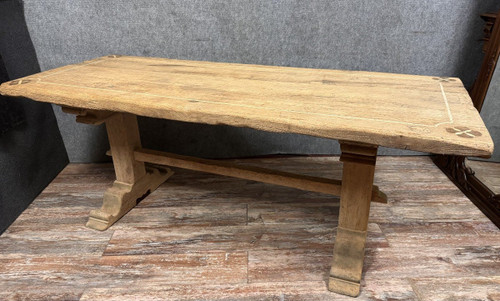 table a manger en bois massif et marqueterie époque fin XIX eme 