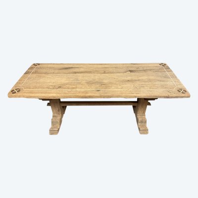 table a manger en bois massif et marqueterie époque fin XIX eme 