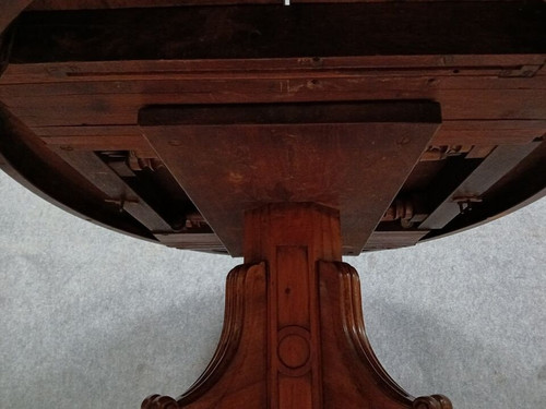 Louis Philippe period walnut pedestal table with extensions, circa 1830 / 434 cm