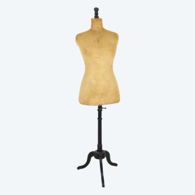 Manequin tailles 44 de couturière en tissu  piétement tripode en bois noirci H. 151 cm