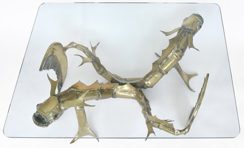 Christian Techoueyres' Couchtisch im Hollywood-Regency-Stil aus Messing und vergoldeter Bronze