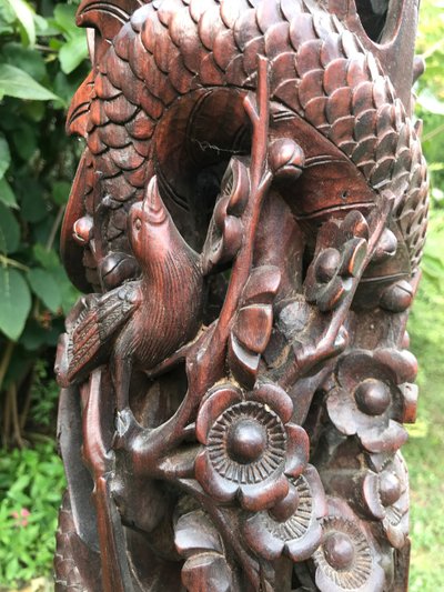 Pedestal, column, Vietnam in solid wood carved with elephants, dragon... ASIA