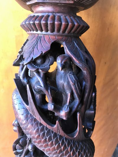 Pedestal, column, Vietnam in solid wood carved with elephants, dragon... ASIA
