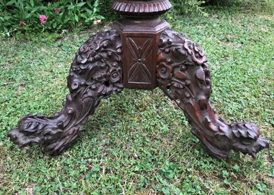 Pedestal, column, Vietnam in solid wood carved with elephants, dragon... ASIA