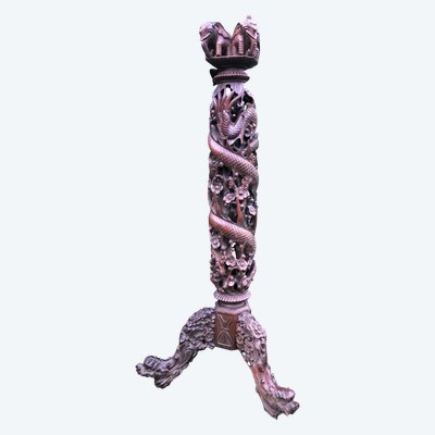 Pedestal, column, Vietnam in solid wood carved with elephants, dragon... ASIA
