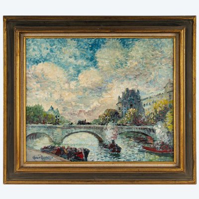 Mério Ameglio (1897-1970) Vue du Pont-Neuf huile sur toile vers 1950