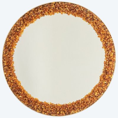 Miroir circulaire et rétroéclairé en ambre. Travail contemporain d’artiste. LS60082232B