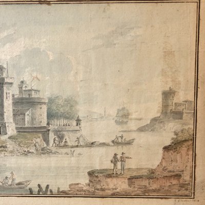 View of an imaginary port, signed Naissaut 1814