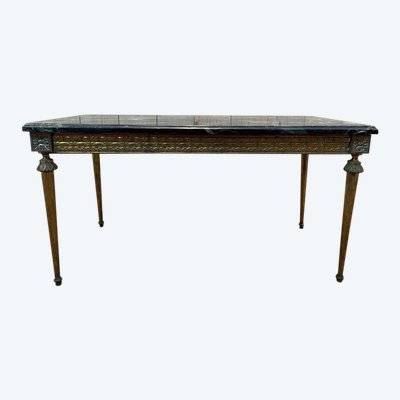 Louis XVI style coffee table in gilded brass and marble