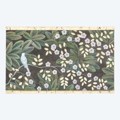 Toile peinte représentant des fleurs et des oiseaux. Travail contemporain. LS6020900A