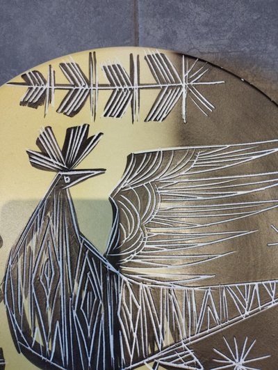 Vallauris plate with incised decoration.