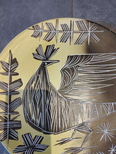 Vallauris plate with incised decoration.