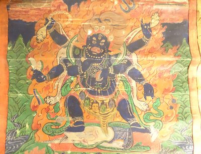 Pittura buddista tibetana Thangka Mahakala 6 braccia Dharmapala Tibet XVIII secolo