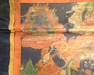 Pittura buddista tibetana Thangka Mahakala 6 braccia Dharmapala Tibet XVIII secolo
