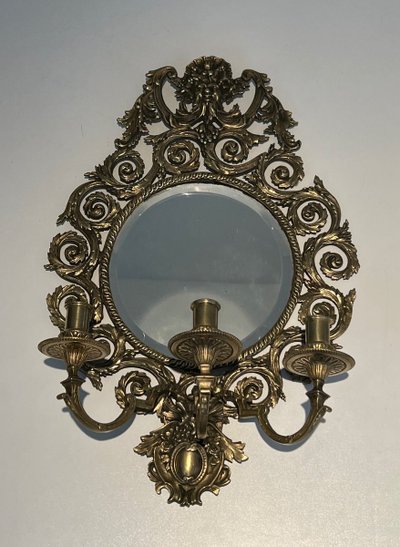 Importante Paire d'Appliques De Style Louis XIV En Bronze Ciselé Et Miroir à 3 Bras De Lumières