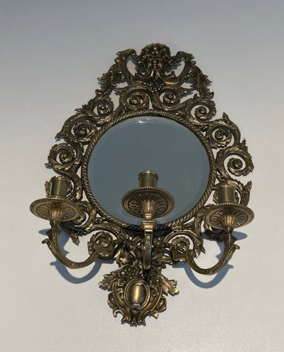 Importante Paire d'Appliques De Style Louis XIV En Bronze Ciselé Et Miroir à 3 Bras De Lumières