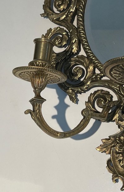Importante Paire d'Appliques De Style Louis XIV En Bronze Ciselé Et Miroir à 3 Bras De Lumières