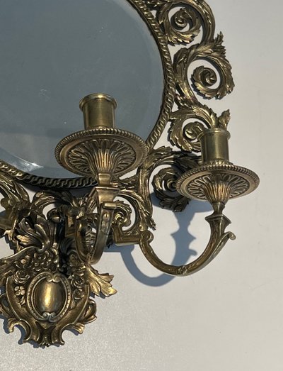 Importante Paire d'Appliques De Style Louis XIV En Bronze Ciselé Et Miroir à 3 Bras De Lumières