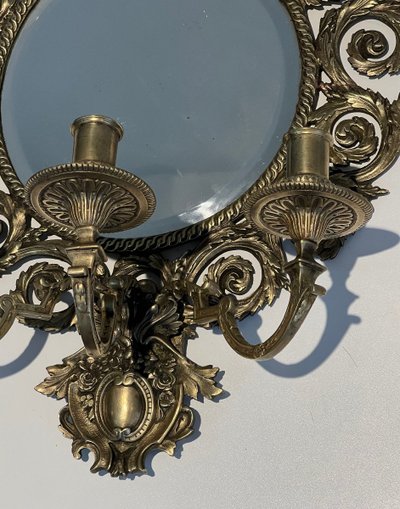 Importante Paire d'Appliques De Style Louis XIV En Bronze Ciselé Et Miroir à 3 Bras De Lumières
