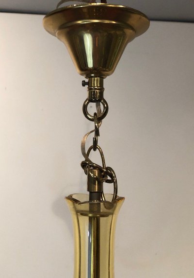 Coppia di lampadari in cristallo di Murano color champagne. Opera italiana. Intorno al 1970