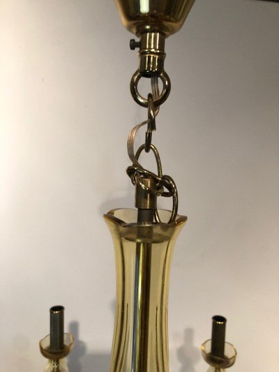 Coppia di lampadari in cristallo di Murano color champagne. Opera italiana. Intorno al 1970