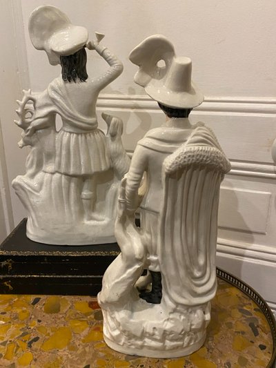 Deux groupes formant paire, Chasseur au fusil et Ecossais au cerf, XIXe
