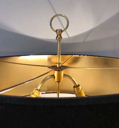 Pair of Neoclassical Style Brass Lamps Made of 3 White Lacquered Tubes. Circa 1940