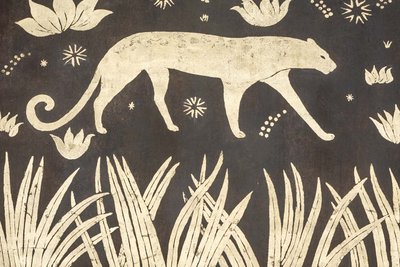 Auf Leinwand bemalt. Panther auf einem goldenen Hintergrund. Zeitgenössische Arbeit. LS60291080A