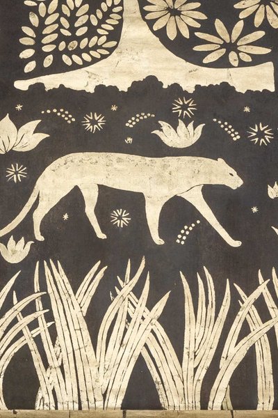 Auf Leinwand bemalt. Panther auf einem goldenen Hintergrund. Zeitgenössische Arbeit. LS60291080A
