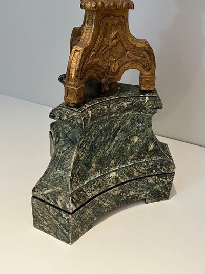 Grand Candelabra En Bois Sculpté Doré Sur Socle Patiné. French work. Circa 1900