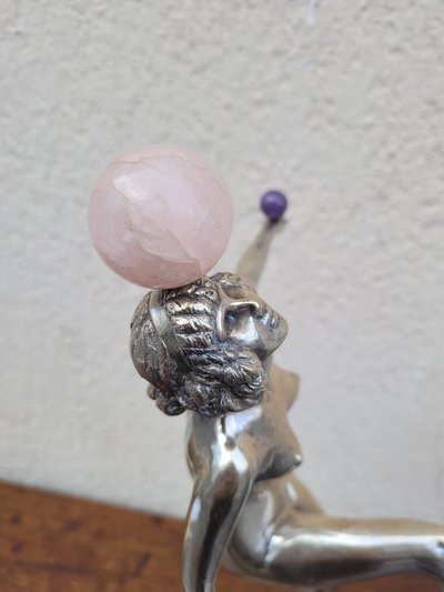 Danseuse Aux Balles En Bronze Argenté, Art Deco, 20th Century