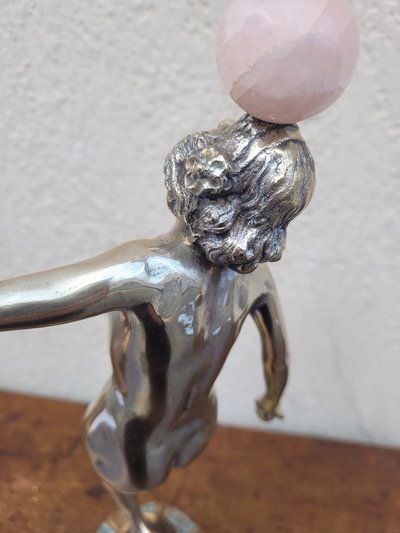 Danseuse Aux Balles En Bronze Argenté, Art Deco, 20th Century