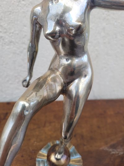 Danseuse Aux Balles En Bronze Argenté, Art Deco, 20th Century