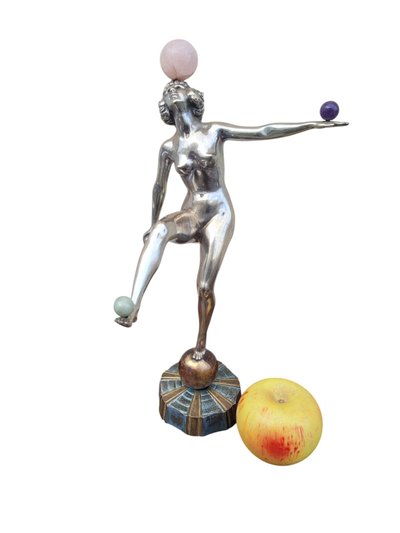 Danseuse Aux Balles En Bronze Argenté, Art Deco, 20th Century