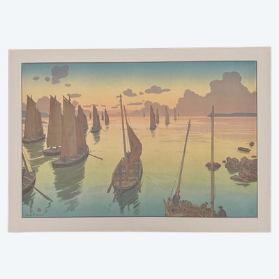Litografia di Henri Rivière Il tramonto