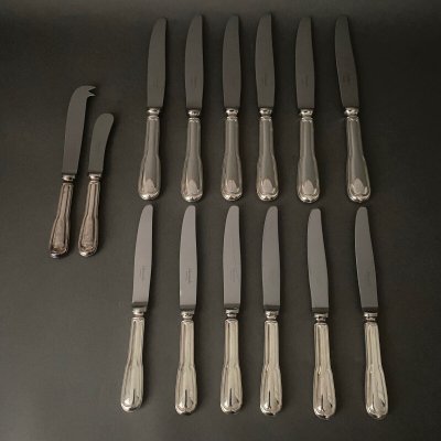 Suite von 14 versilberten Metallmessern Haus Christofle Modell uniplat