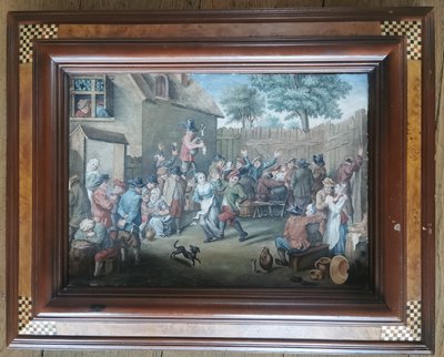 watercolour scene of a village festival in the style of Teniers